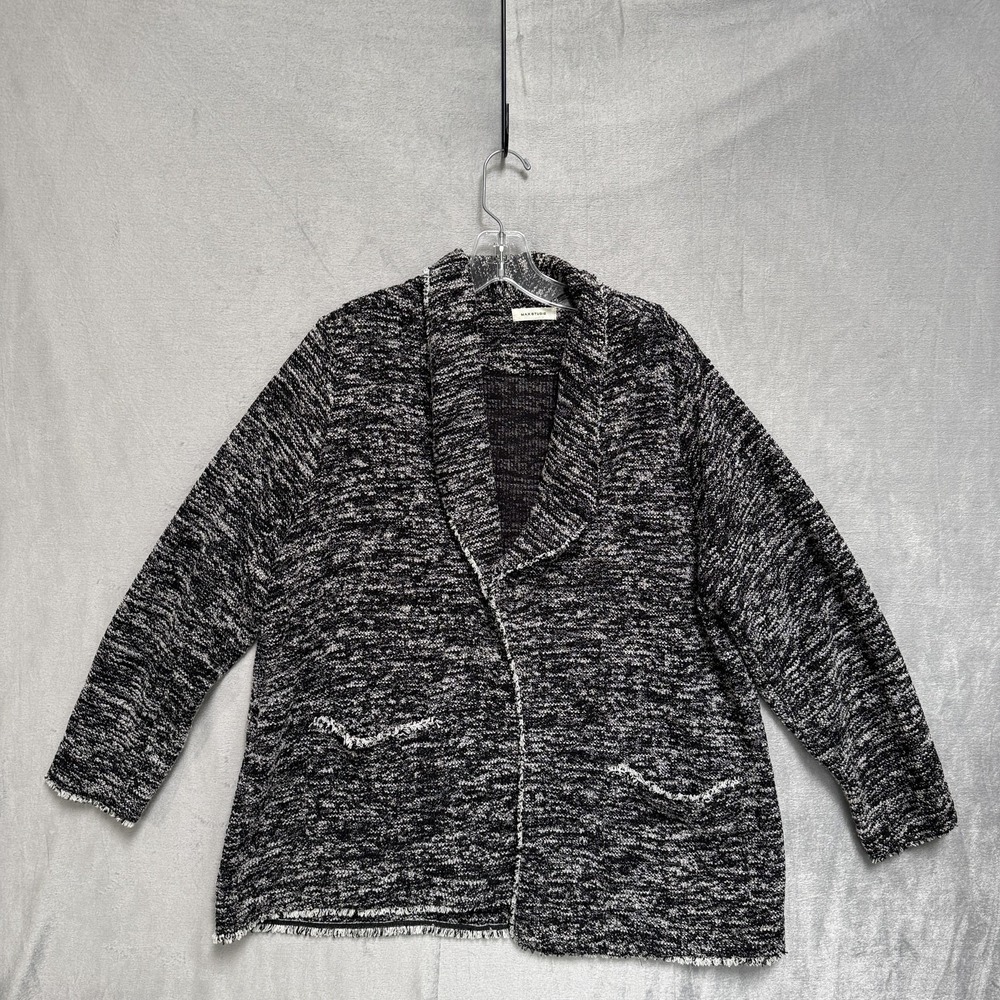 Max Studio Cardigan Sweater‎ Womens Large Gray Open Front Fringe Pockets 2W06KZ8
